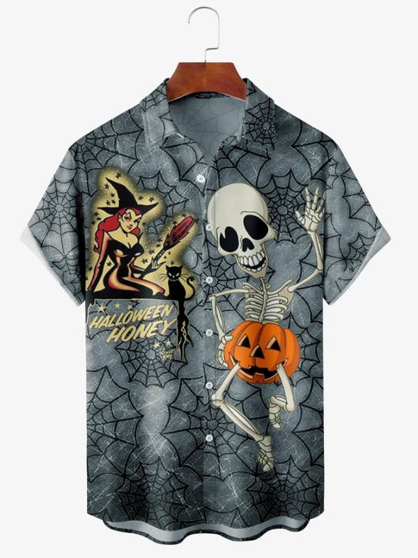 Halloween Skull Print Moisture Wicking Hawaiian Shirts Jezsport.com