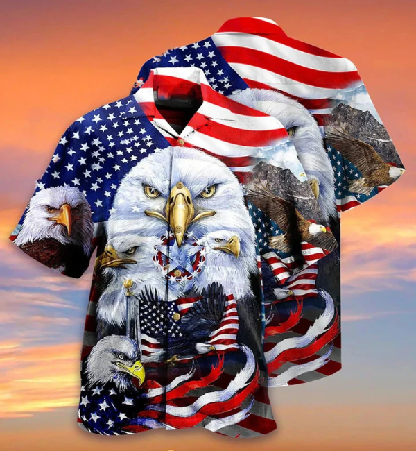 America Proud Happy Day Cool Eagle US Flag Pattern Hawaiian Shirt Jezsport.com