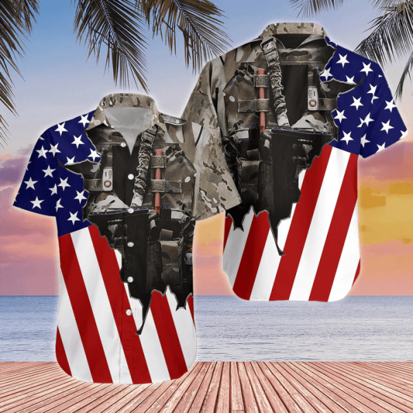 Us Army Uniform American Flag Patriotic Hawaiian Shirt Jezsport.com