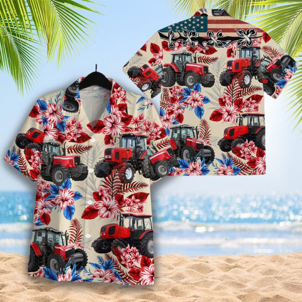 Tractor Pattern US FLAG Hawaiian Shirt, Farm Hawaiian shirt Jezsport.com