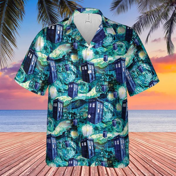 Tardis Starry Night Doctor Who Hawaiian Shirt Jezsport.com