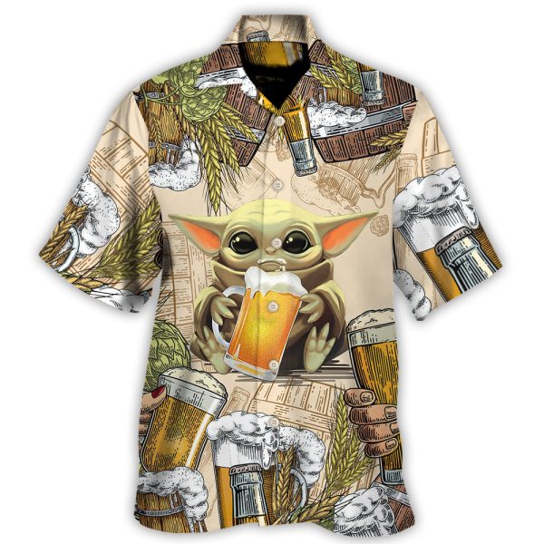 Starwars Baby Yoda And Beer Wheat - Hawaiian Shirt For Men, Women