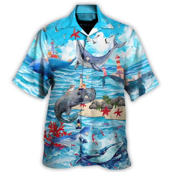 Whale Love Ocean Love Sky Blue Sky - Hawaiian Shirt Jezsport.com