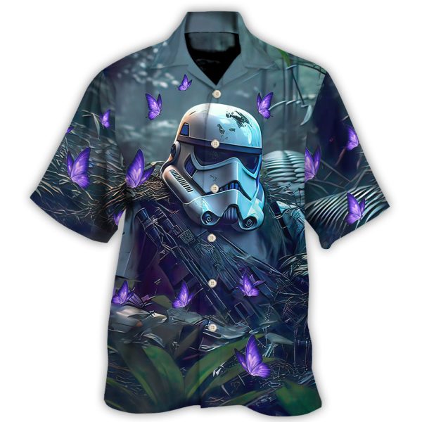 Starwars Stormtrooper In The Jungle With Purple Flowers - Hawaiian Shirt Jezsport.com