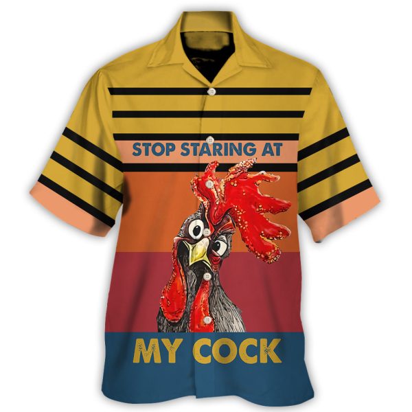 Chicken Rooster Stop Staring At My Cock Horizontal Stripes - Hawaiian Shirt Jezsport.com