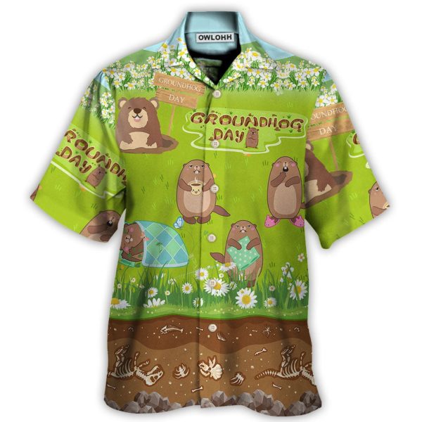 Groundhog Day Happy Spring Day With Grass Flowers - Hawaiian Shirt Jezsport.com