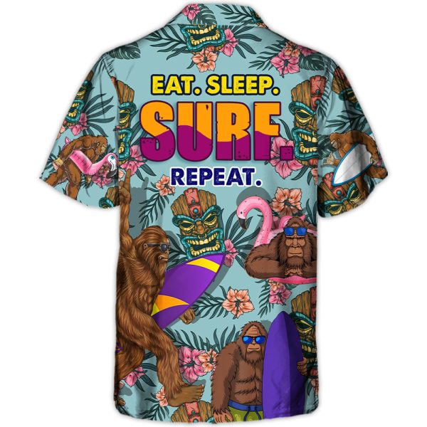 Surfing Funny Bigfoot Eat Sleep Surf Repeat Lovers Surfing - Hawaiian Shirt Jezsport.com