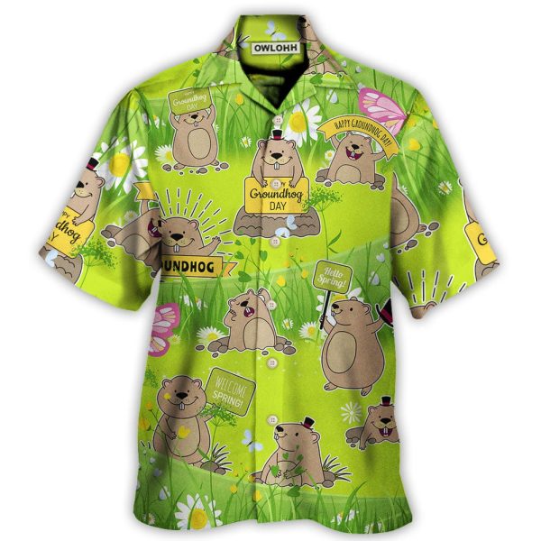 Groundhog Day Happy Spring With Flowers - Hawaiian Shirt Jezsport.com