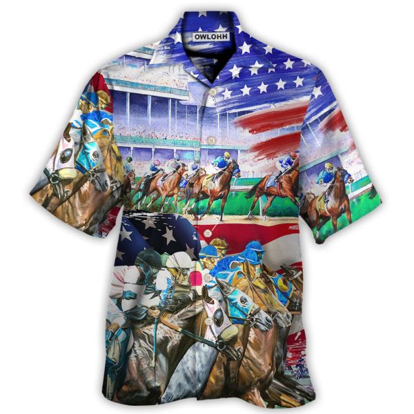 Horse USA Flag Horse Racing Amazing Seat Lover - Hawaiian Shirt Jezsport.com