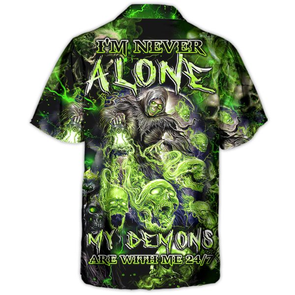 Skull I'm Never Alone My Demons Are With Me 247 - Hawaiian Shirt Jezsport.com