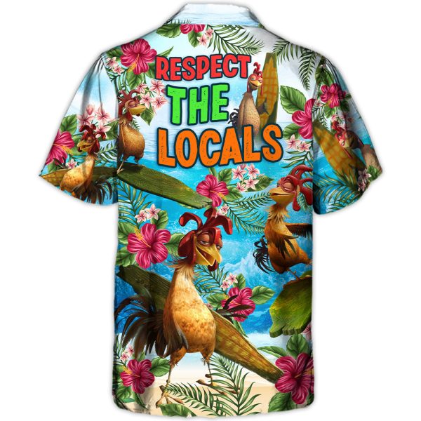 Surfing Funny Chicken Respect The Locals Lovers Surfing Tropical - Hawaiian Shirt Jezsport.com