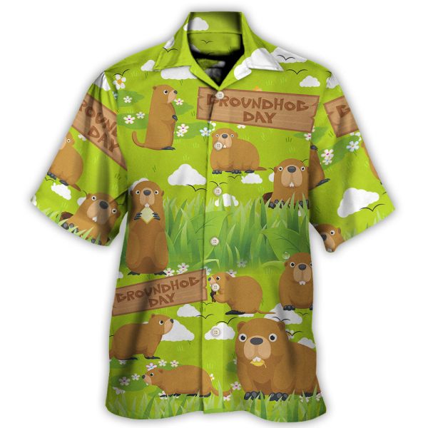 Groundhog Happy Day With Grass Flowers Garden - Hawaiian Shirt Jezsport.com