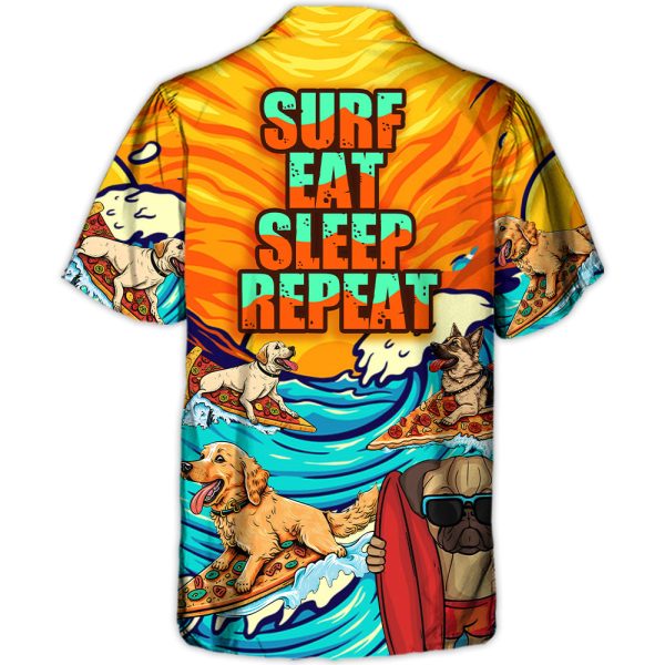 Dog Lovers Surfing Surf Eat Sleep Repeat Art Style - Hawaiian Shirt Jezsport.com