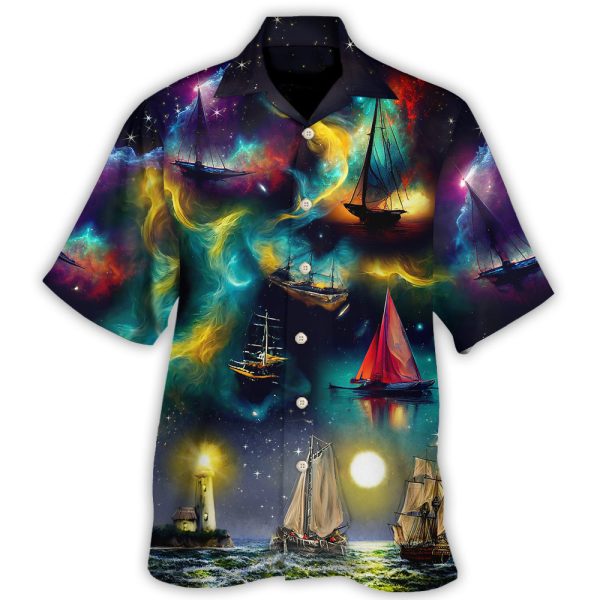 Sailing Travel In Space On An Old Sailing Ship - Hawaiian Shirt Jezsport.com