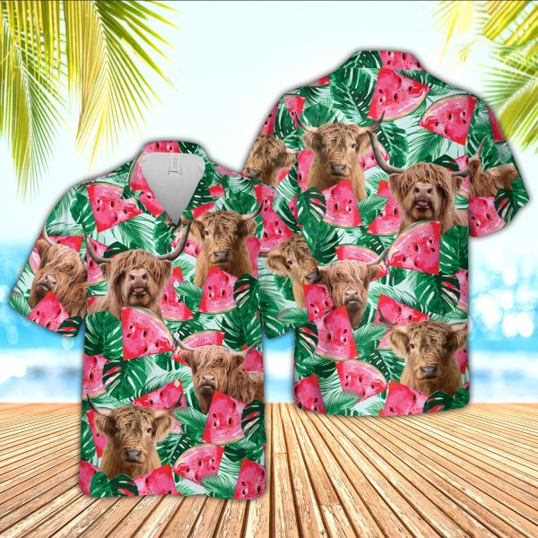 Unique Highland Watermelon 3D Hawaiian Shirt Jezsport.com