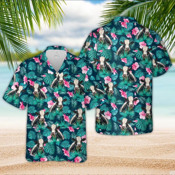 Unique Holstein Blue Floral Summer 3D Hawaiian Shirt Jezsport.com