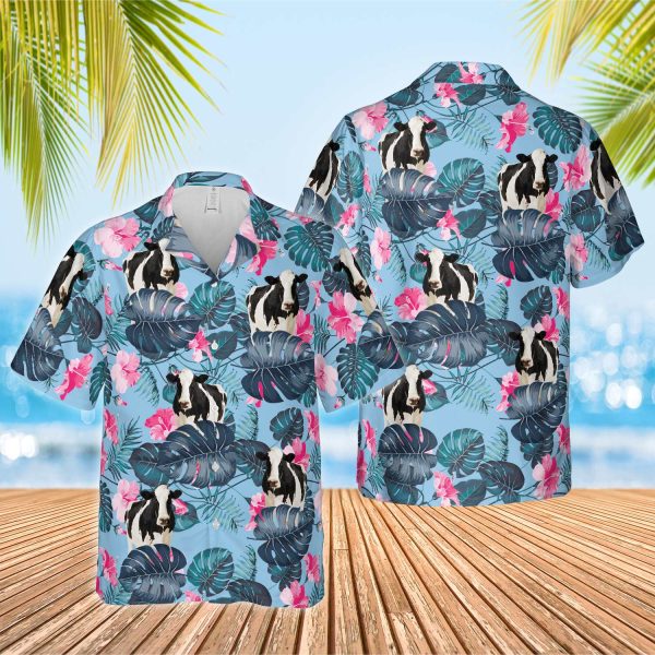 Unique Holstein Blue Hibiscus Hawaiian Shirt Jezsport.com