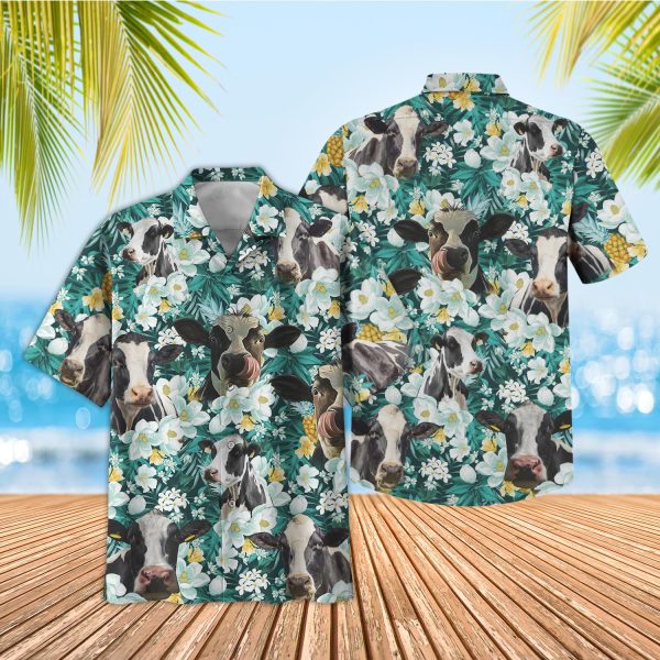 Unique Holstein Floral Blue Summer 3D Hawaiian Shirt Jezsport.com