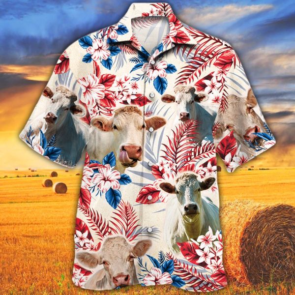 Unique Charolais Cattle Australian Flag Hawaiian Flowers All Over Printed 3D Hawaiian Shirt Jezsport.com