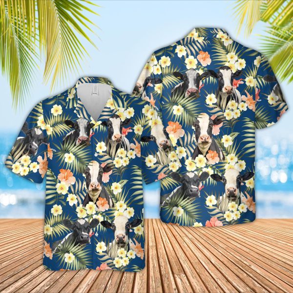 Unique Holstein Summer Blue Floral 3D Hawaiian Shirt Jezsport.com