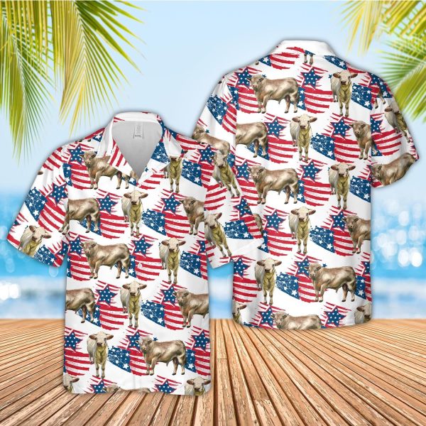 Unique Charolais Happy Flag 3D Hawaiian Shirt Jezsport.com