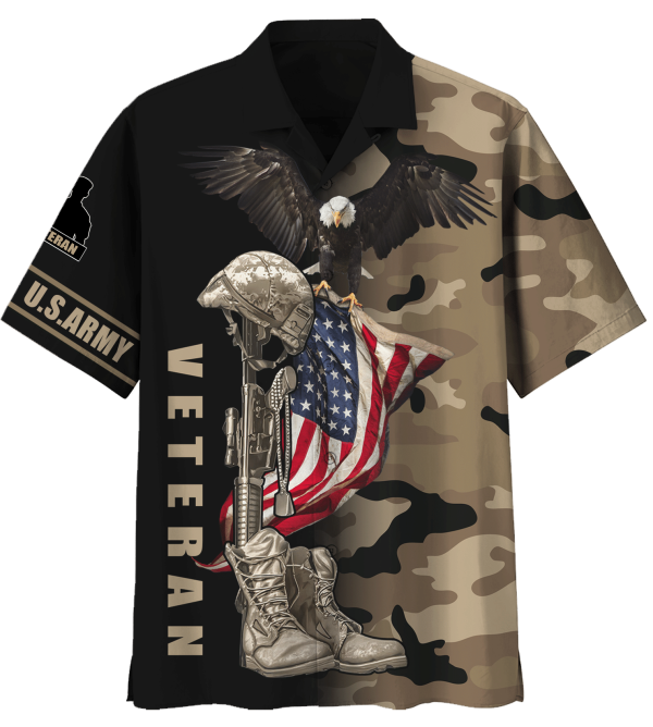 US.Army Eagle US Flag Camo Hawaiian Shirt, Gift For Veterans Jezsport.com