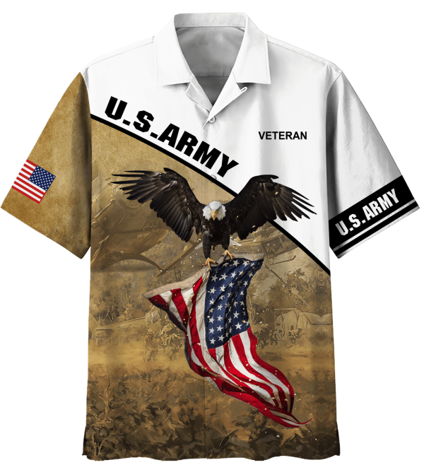 US Army Eagle American Flag Veteran Days Hawaiian Shirt Jezsport.com