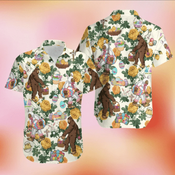 Happy Easter Bunny Bigfoot Hunting Eggs Hawaiian Shirts Jezsport.com