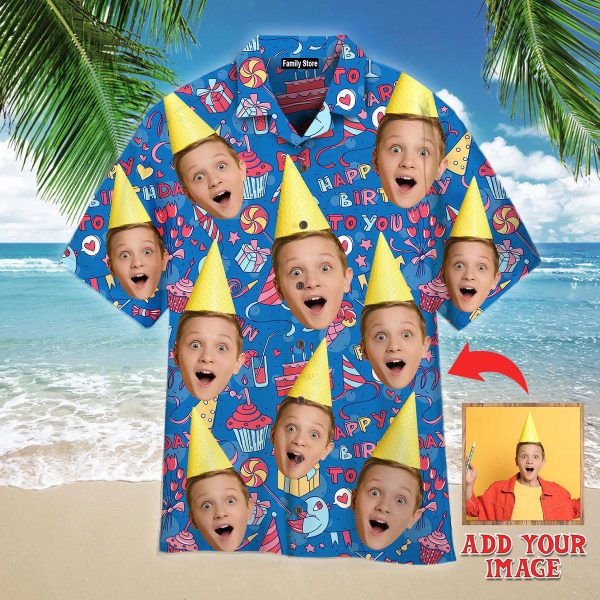 Funny Custom Face Amazing Boy Birthday On Blue Hawaiian Shirt Jezsport.com