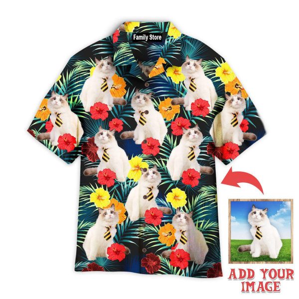 Custom Funny White Cat Tropical Floral Hawaiian Shirt Jezsport.com