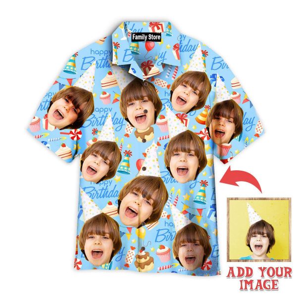 Custom Funny Face Happy Birthday Gifts On Blue Hawaiian Shirt Jezsport.com