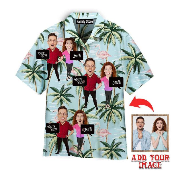 Funny Custom Face Couple - Flamingo Palm Tree Hawaiian Shirt Jezsport.com