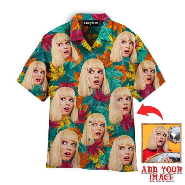 Funny Custom Face On Colorful Autumn Maple Leaves Hawaiian Shirt Jezsport.com