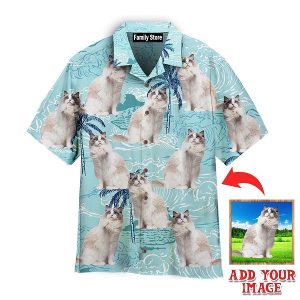 Custom Cute Blue Bicolor Ragdoll On Big Wave Tropical Hawaiian Shirt Jezsport.com