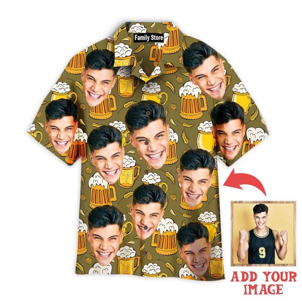 Funny Custom Face Young Guy On Beer Mugs Pattern Hawaiian Shirt Jezsport.com