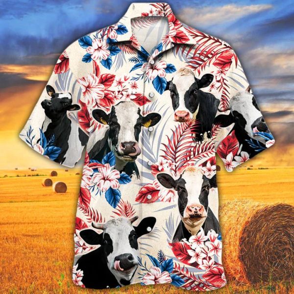 Holstein Friesian Cattle Lovers American Flag Hawaiian Shirt For Summer Jezsport.com