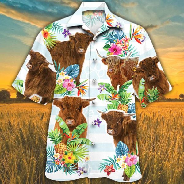 Highland Cattle Tropical Flower Hawaiian Shirts For Men Women Jezsport.com