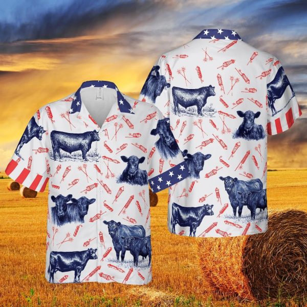 Independence Day Fire Cracker Black Angus Pattern Hawaiian Shirt Jezsport.com