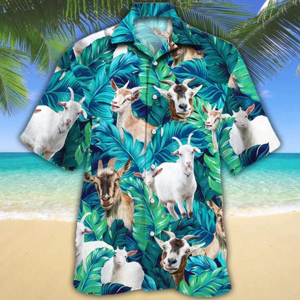 Goat Lovers Leaves Tropical Pattern Hawaiian Shirt Jezsport.com