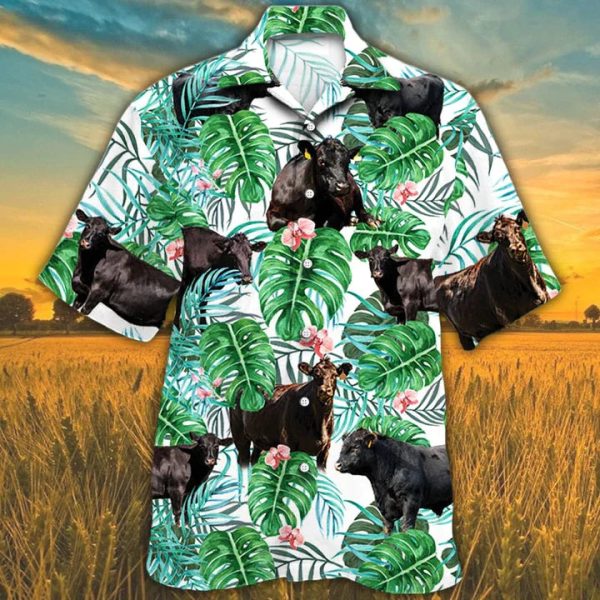 Black Angus Cattle Lovers Tropical Plant Hawaiian Shirt Jezsport.com