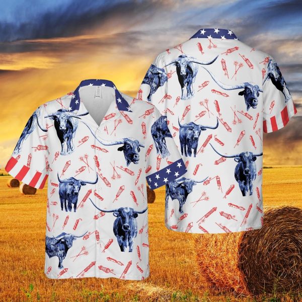 Independence Day Fire Cracker Tx-Longhorn Pattern Hawaiian Shirt Jezsport.com