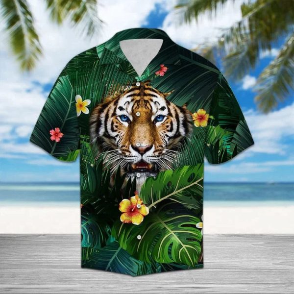 Hiding Tiger In Flower And Leaves Hawaiian Shirt For Men Women Jezsport.com