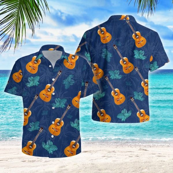 Guitar Leaves Tropical Pattern Hawaiian Shirt For Men Jezsport.com