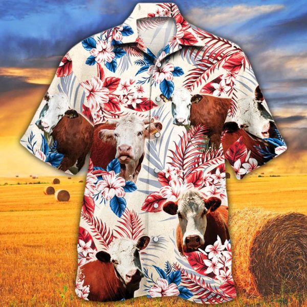 Hereford Cattle Lovers - Texas Flag - Hawaiian Shirt Jezsport.com