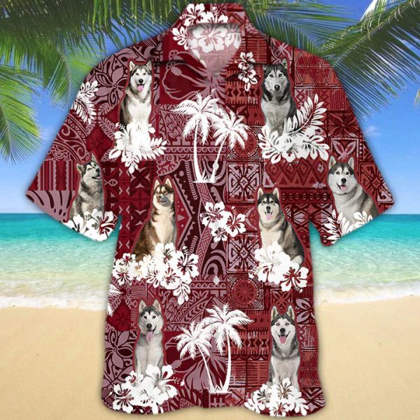 Husky Red Vintage Vibe Gift For Dog Lover Hawaiian Shirt Jezsport.com