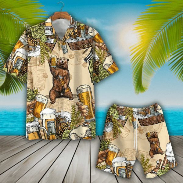 Funny Bear With Beer Party Hawaiian Shirt For Summer Jezsport.com