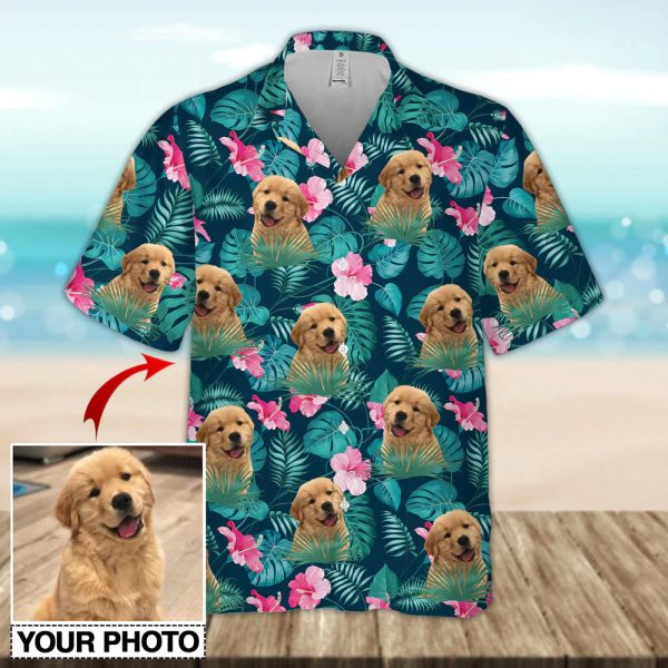 Custom Funny Dog Face Floral Leaves Tropical Pattern Hawaiian Shirt Jezsport.com