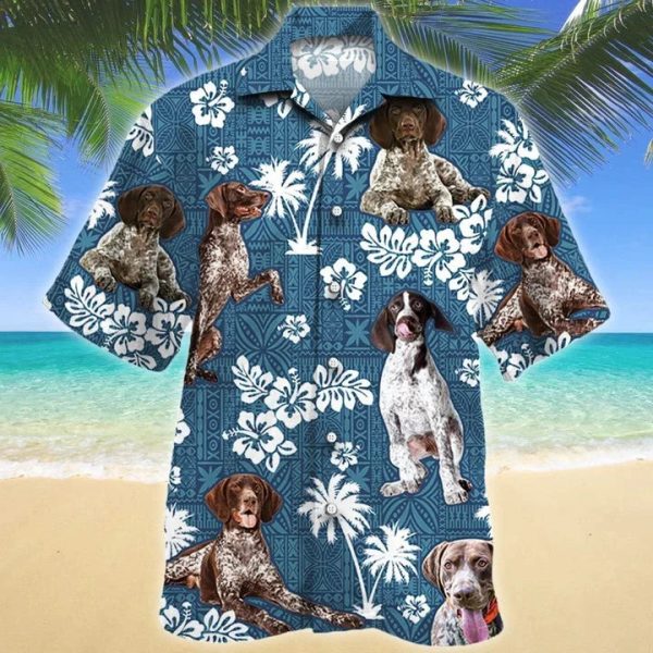 German Shorthaired Pointer Blue Tribal Hawaiian Shirt For Men Jezsport.com