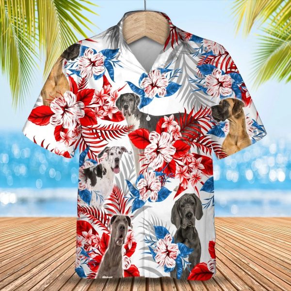 Great Dane Floral Pattern Hawaiian Shirt For Men Women Jezsport.com