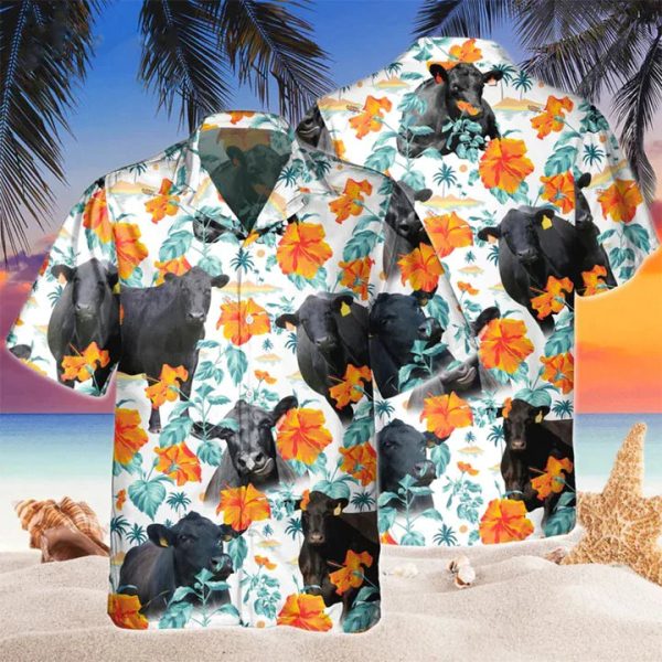 Black Angus Blue Floral - Gift for Cow lovers - Hawaiian Shirt Jezsport.com